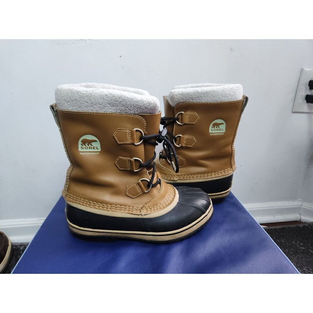 Sorel Men Brown Tan w/Drawstring Laces Waterproof Snow Suede Boots size 6